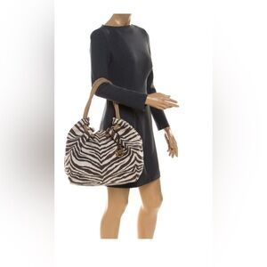 MICHAEL Michael Kors Brown/Cream Tiger Print Canvas Marina Drawstring Hobo bag